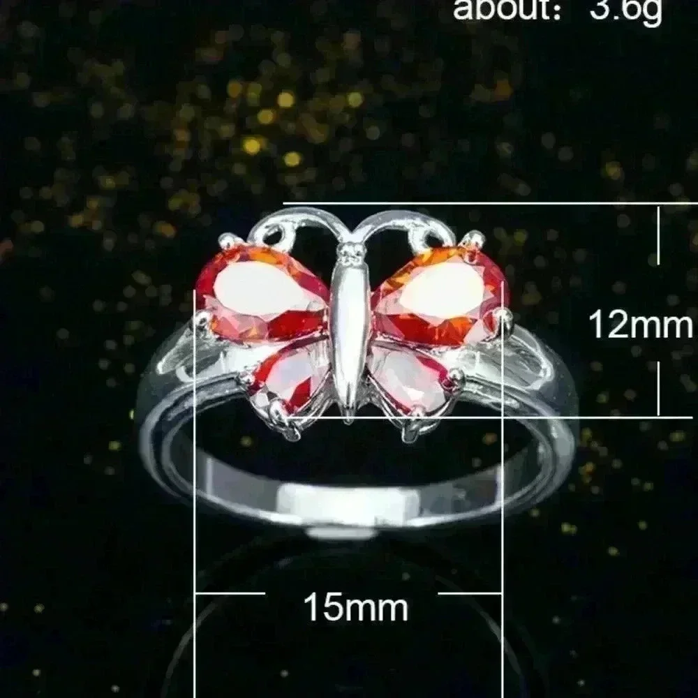 🔥 925 Silver Plated Ruby Red Sapphire CZ Cute Butterfly Ring, GPMB1473